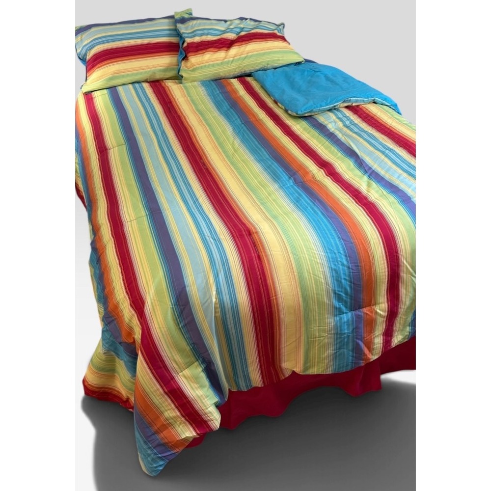 WAMSUTTA Queen Bedding Set Striped Comforter 2-Shams Bed Skirt-14" Multi-Color
